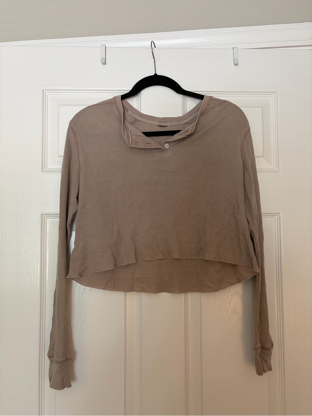 wild fable Taupe Waffle-Knit Long Sleeve Cropped Top